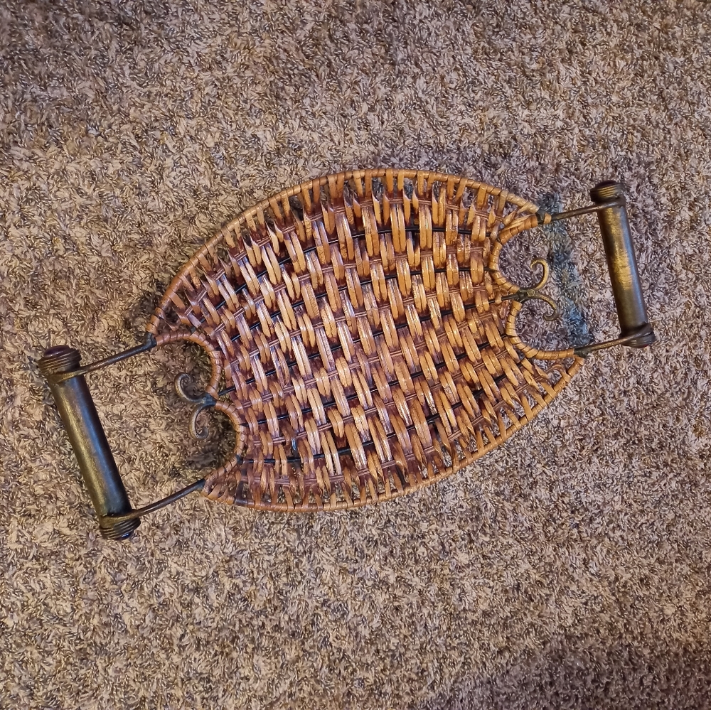 Vintage Metal & Woven Grass Basket - Picture 1 of 7